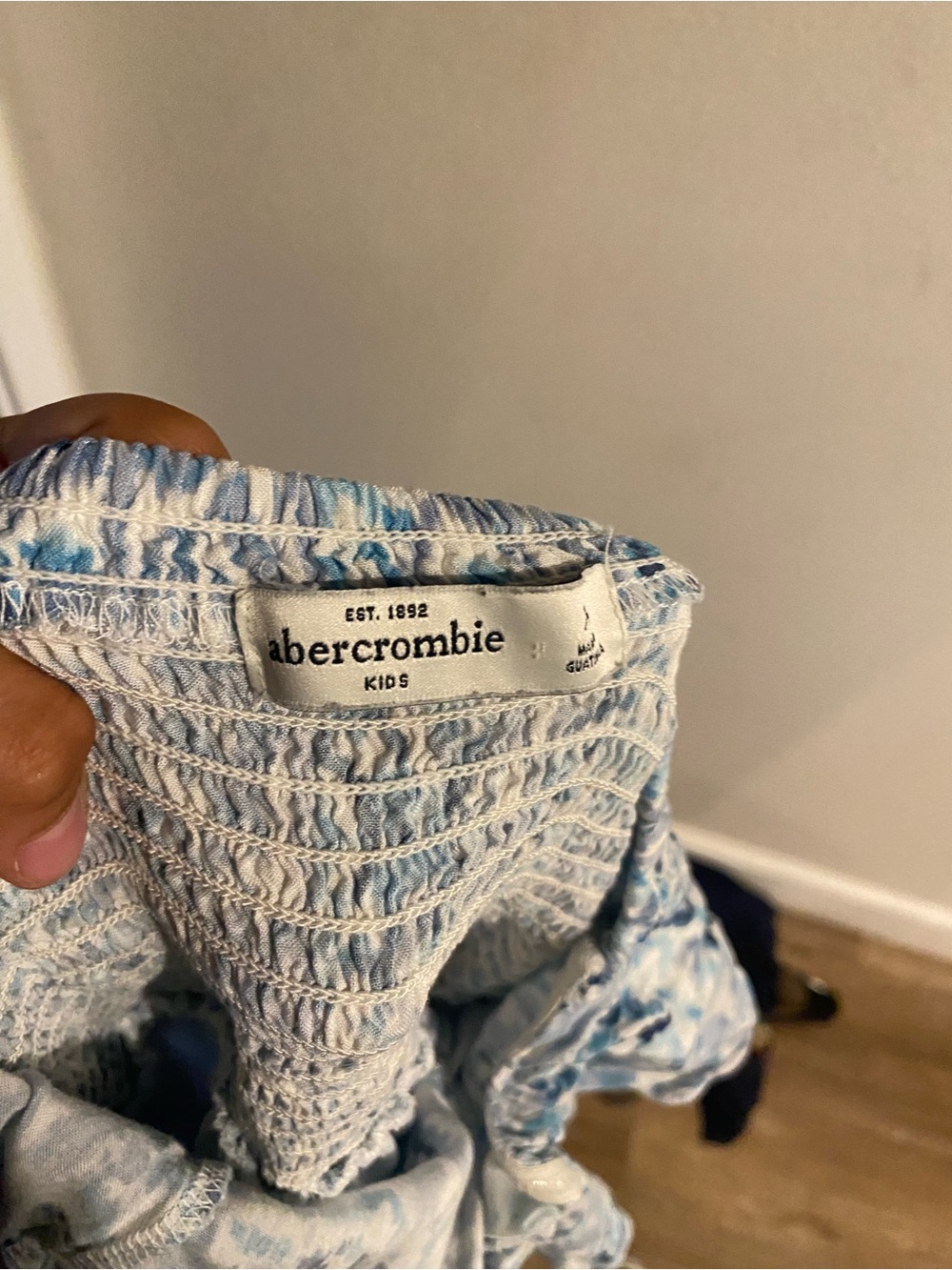 Abercrombie Kids Off-Shoulder Blue & White Printed Maxi Dress Size XL - Picture 3 of 3